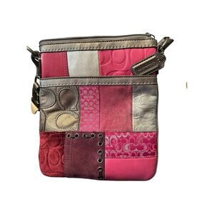 Coach Leather Suede Logo Pink Patchwork Crossbody